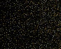 Abstract pattern of random falling gold dots on black background. Holiday abstract texture. Christmas Gold Glitter background. Royalty Free Stock Photo