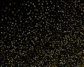 Abstract pattern of random falling gold dots on black background. Holiday abstract texture. Christmas Gold Glitter background. Royalty Free Stock Photo