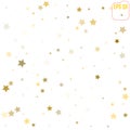 Abstract pattern of random falling gold stars on white background. Glitter template for banner, greeting card, Christmas and New Royalty Free Stock Photo