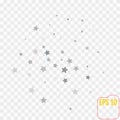 Abstract pattern of random falling silver stars on transparent Royalty Free Stock Photo
