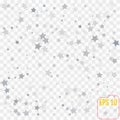 Abstract pattern of random falling silver stars on transparent Royalty Free Stock Photo