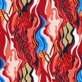 Abstract pattern of red, white and blue shapeless wavy structures