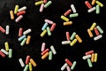 Abstract pattern of repeat groups of colored candy
