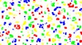 Abstract pattern of scattered color cubes in red, blue, yellow and green