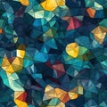 Abstract pattern of shiny triangles in dark aquamarine and dark amber (tiled)