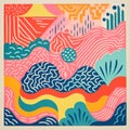 Colorful Abstract Waves: A Woodcut-inspired Tile Design