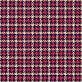 Abstract pattern tweed for textile design in navy blue, red, beige. Dark seamless textured small checks glen background. Royalty Free Stock Photo