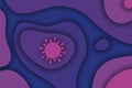 Image of a coronavirus molecule in the paper cut style. COVID-19 virion depicted on a violet background.