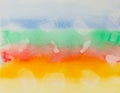 Abstract pattern of watercolor hand painting, drawing horizontal strip in yellow, orange, red, green and blue colors  for Royalty Free Stock Photo