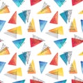 Abstract pattern with watercolor and ink triangles.