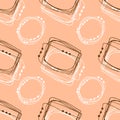 Abstract pattern white and brown doodle hand drawn on peach color background 2024