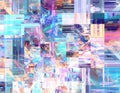 Abstract patterns of distorted holograms and fragmented data streams create a visually chaotic yet intriguing futuristic scene Royalty Free Stock Photo