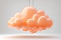 Abstract peach color curly cloud suspended by strings, isolated on white background. Textured cartoon 3D illustration
