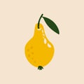 Abstract pear risograph sketch. Modern ripe yellow fruit, cartoon juicy pear linocut print effect. Vector illustration