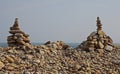 Abstract Pebble and Rock Sculptures on the beach