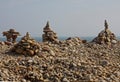 Abstract Pebble and Rock Sculptures on the beach