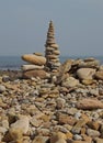 Abstract Pebble and Rock Sculptures on the beach