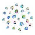 Abstract people connection vector illustration. Business or leisure gathering together using acquaintance. Human faces in circle.