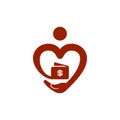 Abstract people with heart shape, protecting money wallet with hand.