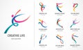 Abstract people logo design. Gym, fitness, running trainer vector colorful logo. Active Fitness, sport, dance web icon Royalty Free Stock Photo