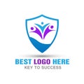 Abstract people shield logo family protection safety security logo on white background