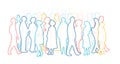 Abstract people silhouettes. Color line draw vector illustration. Diverse crowd. Community, society, different