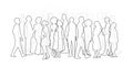 Abstract people silhouettes. Thin line draw vector illustration. Diverse crowd. Community, society, different