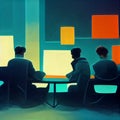 Abstract People Sitting Working Computer Coding Data Team Desk Generative AI