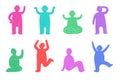 Abstract person figures. Colorful strange doodle characters, trendy pictogram round creatures. Running sitting and Royalty Free Stock Photo