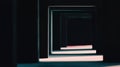 Abstract perspective of multiple rectangular frames creating a tunnel effect in a dark setting. AI generated Royalty Free Stock Photo