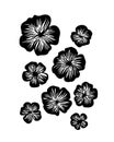 Abstract petunia flowers set. Vector stylized decorative silhouette. Black isolated image on white background Royalty Free Stock Photo