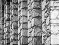 Abstract photo of the back very thick stone wall of a hotel in the Goslar old town