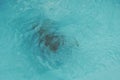 Abstract photo lifestyle, nature background. Unrecognizable person body deep under water, look at surface. Mystery mood