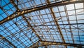 Abstract image of long transparent roof made of metal and glass at old gallery Royalty Free Stock Photo