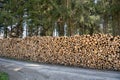 Abstract photo pile natural wood background dry chopped firewood logs ready for winter