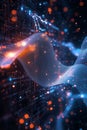 organic sound waves blending with circuit boards and neural network nodes