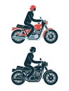 Abstract pictogram biker rides a classic motorcycle