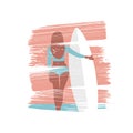 Abstract picture beautiful surfer girl.Typography for printing T-shirts, vector illustration