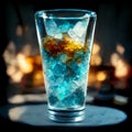 Abstract picture cocktail with ice in a glass on glowing background