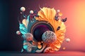 Abstract picture of 3d generated flowers in unique style. Generative AI