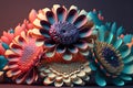 Abstract picture of 3d generated flowers in unique style. Generative AI