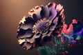 Abstract picture of 3d generated flowers in unique style. Generative AI