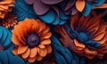 An abstract picture made of paper flowers, in the style of colorful woodcarvings