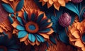 An abstract picture made of paper flowers, in the style of colorful woodcarvings