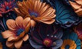 An abstract picture made of paper flowers, in the style of colorful woodcarvings