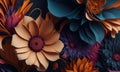 An abstract picture made of paper flowers, in the style of colorful woodcarvings