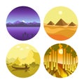 Abstract picturesque landscapes of the world in round icons