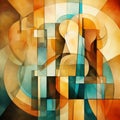 Abstract Geometric Painting With Classical Proportions And Stylized Portraiture