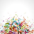 Abstract pile of colored notes vector clipart. Exploding music design with symphony melody classical and modern music.