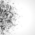 Abstract pile of grey notes vector clipart. Exploding music design with symphony melody classical and modern music.